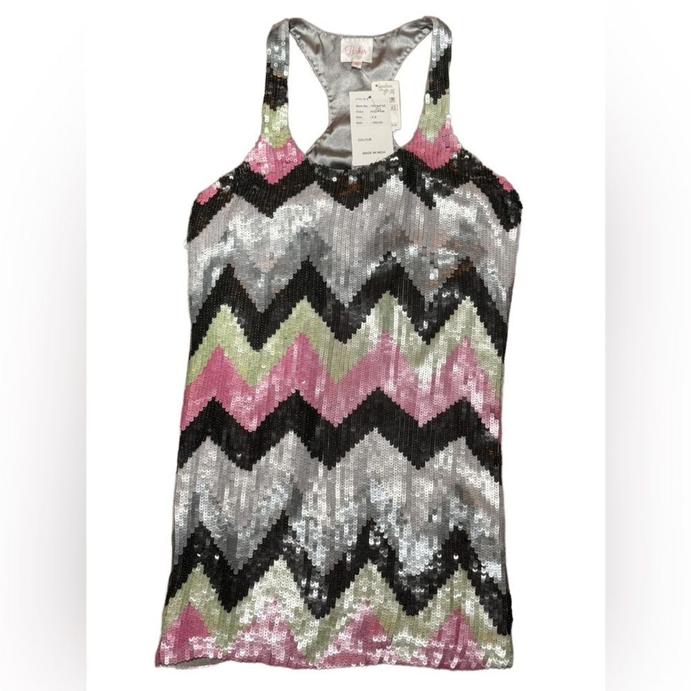 Elegant Pink and Silver Sequin Tank Dress by Parker - Picture 2 of 6